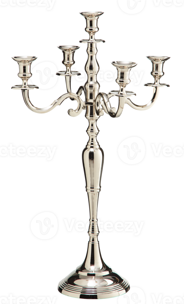 Silver aluminum candle holder, 5 stems cut out isolated transparent background png