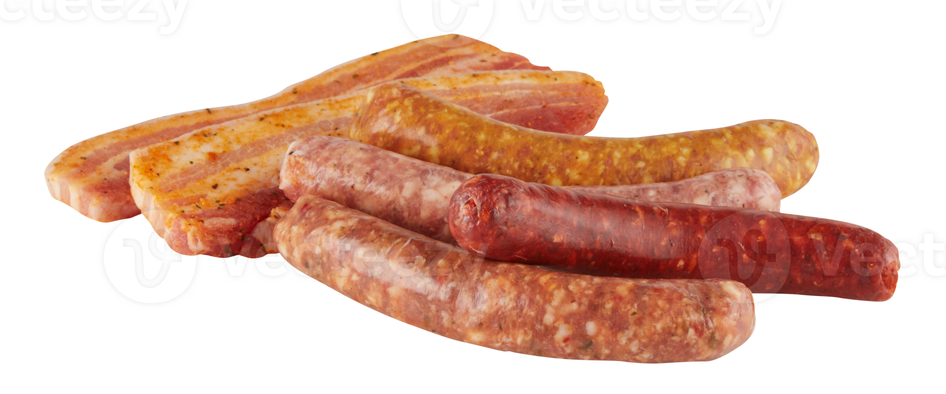 Pork and sausage marinated in sauce cut out isolated transparent background png