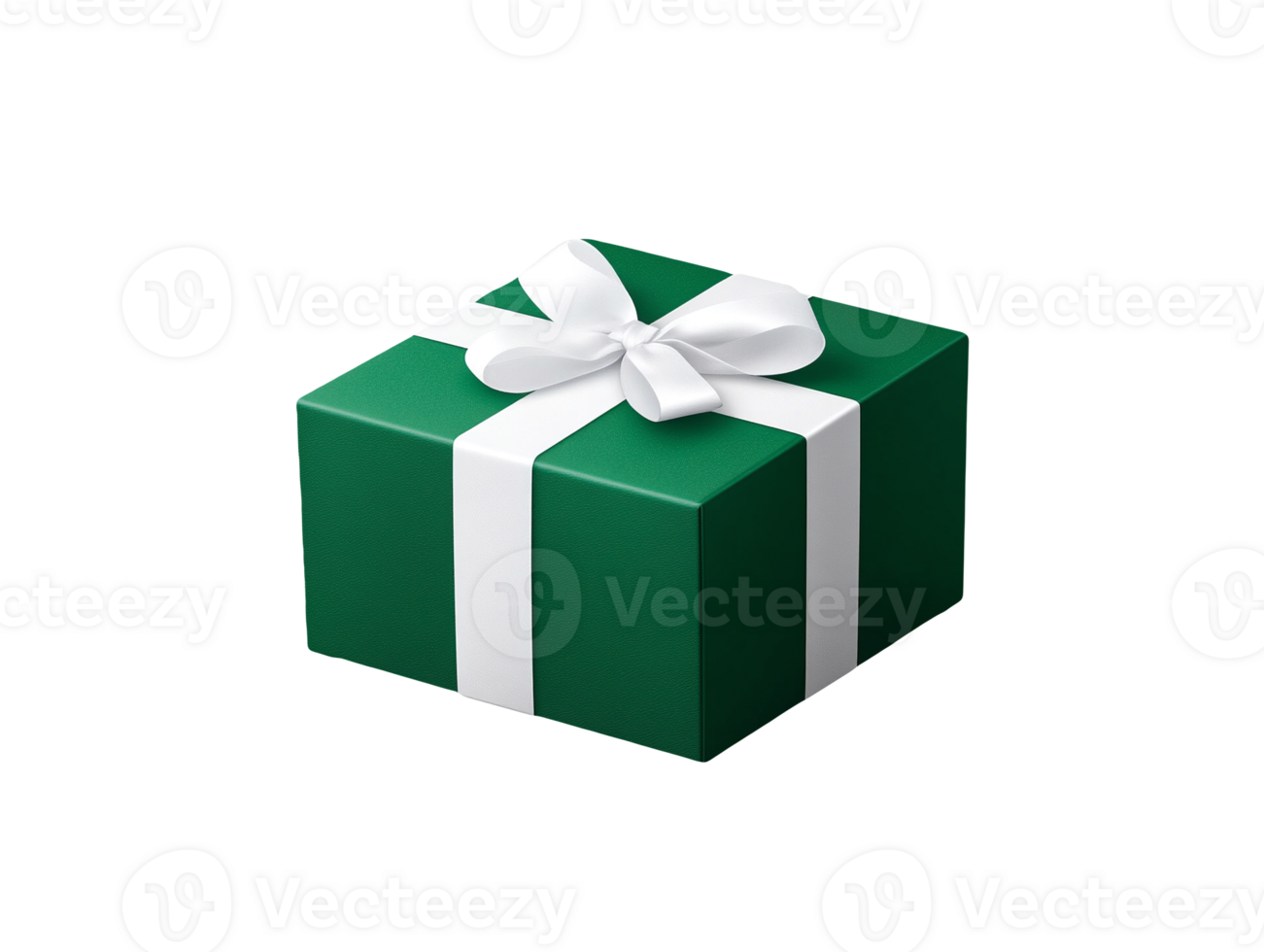 Green gift box with white ribbon and bow. With no background. png