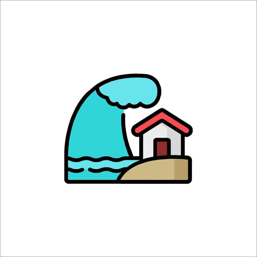 A house with a wave coming in front of it vector