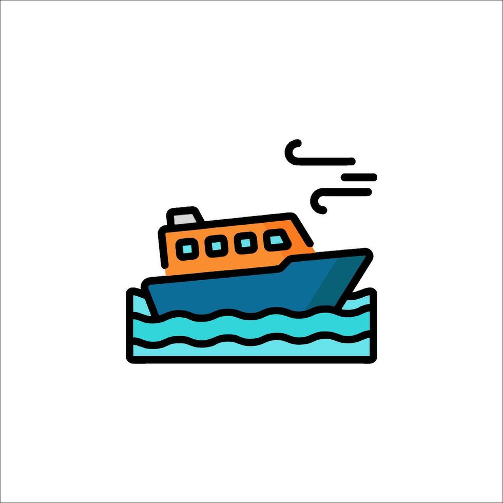A boat in the water with a blue and orange outline vector