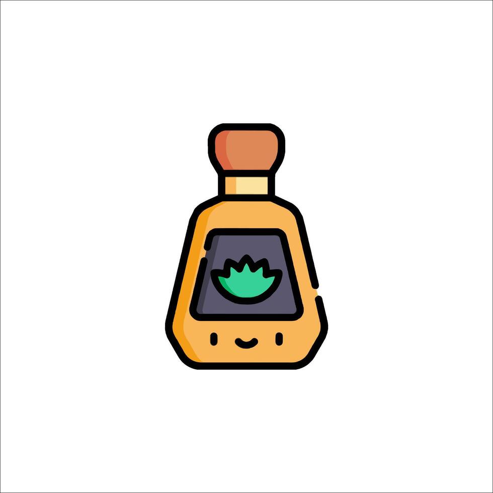 A bottle of tequila with a green plant on it vector
