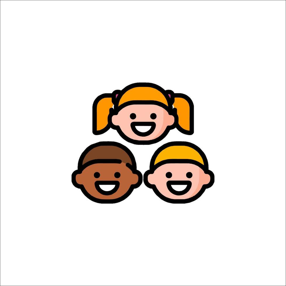 Three children are smiling in a flat design vector