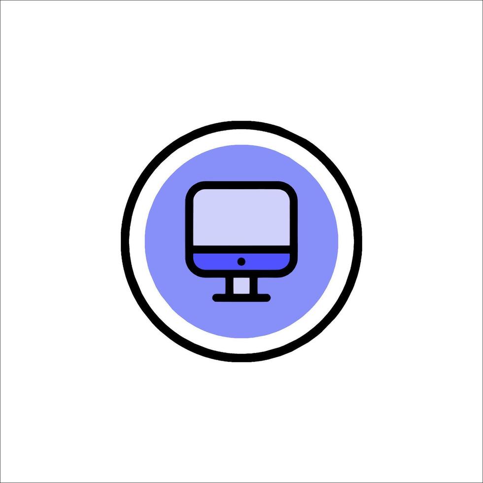 A computer monitor icon in a circle vector