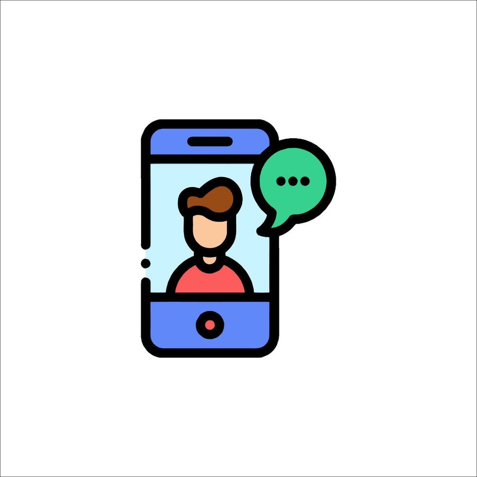 A person is talking on a phone with a chat bubble vector