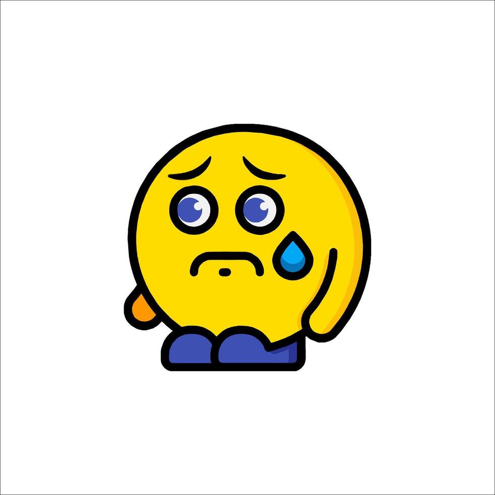 A sad emoticor with tears on his face vector