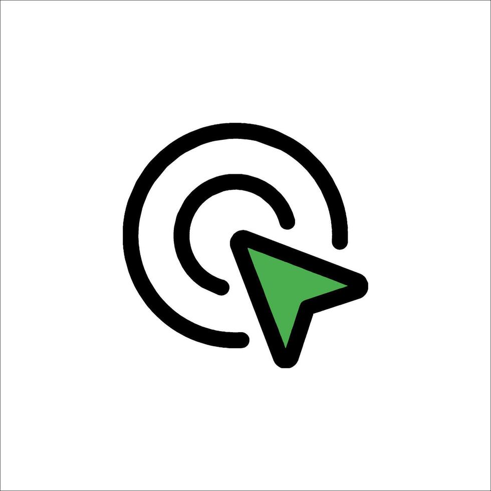 A green arrow pointing to a circle icon vector