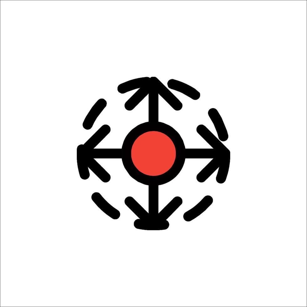 A red and black circular logo with arrows vector