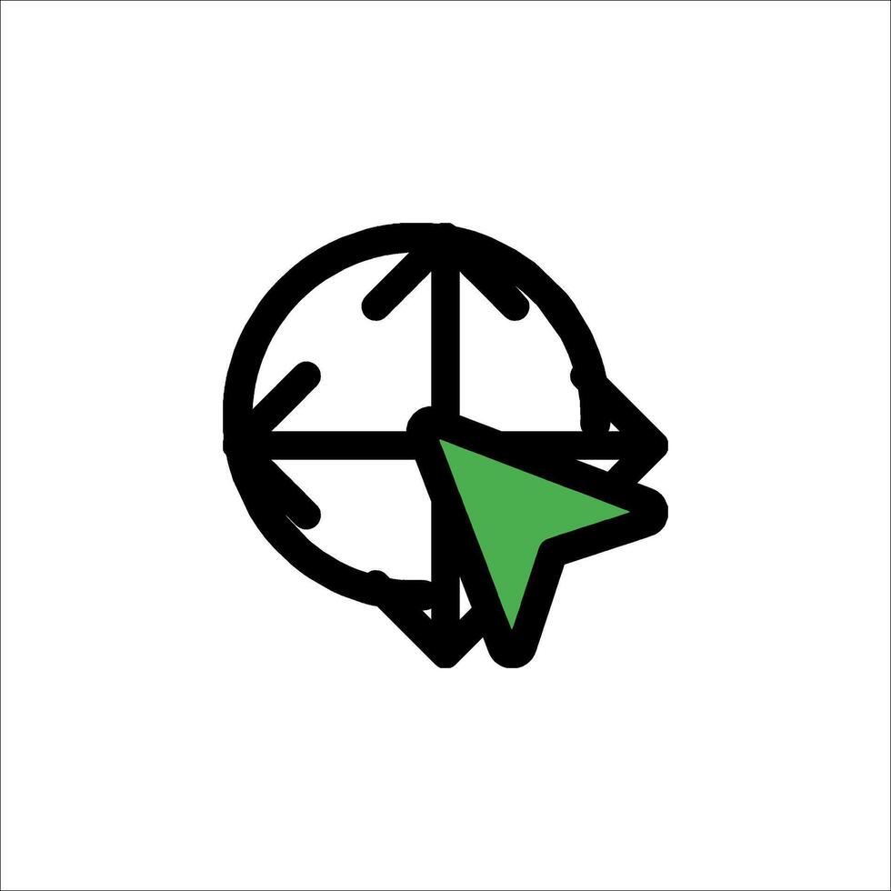 A green arrow pointing to a globe vector