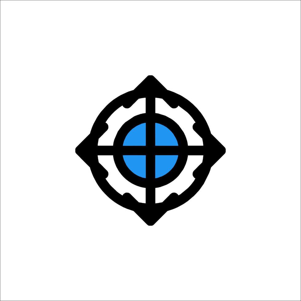 A blue and black logo with a cross in the center vector