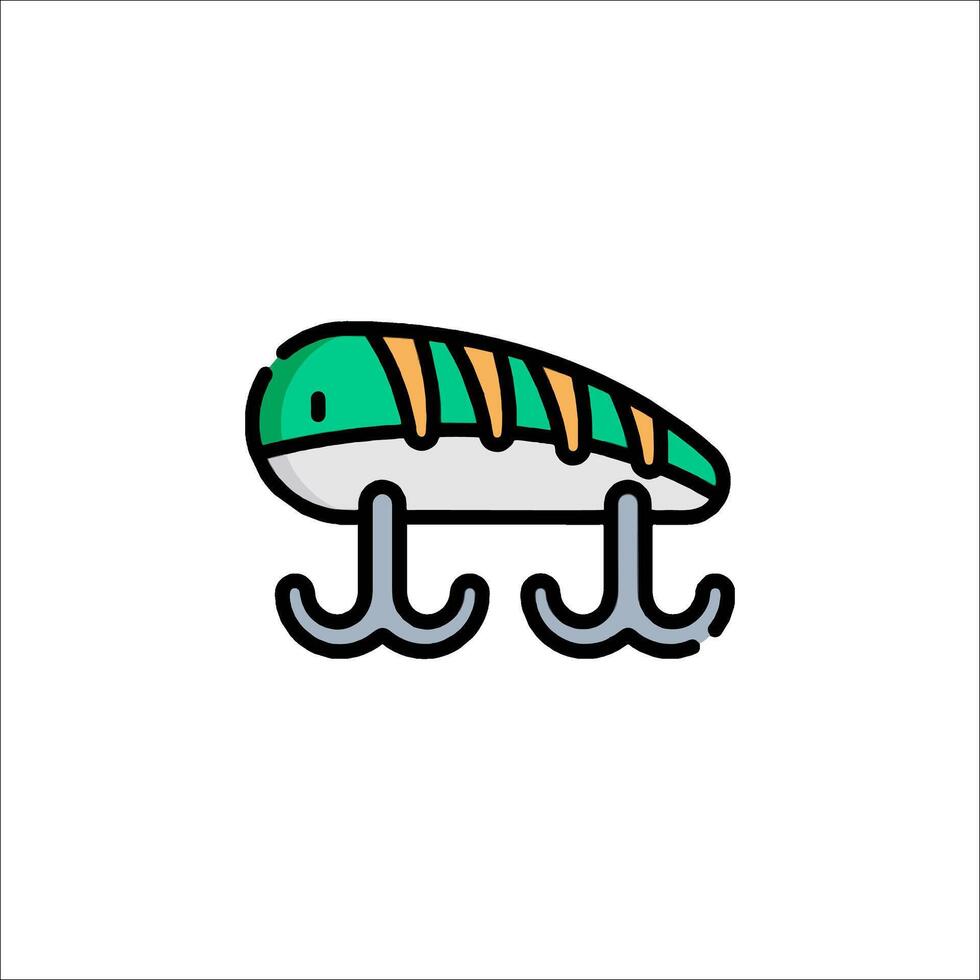 A fish with a hook on it is shown in a line drawing vector