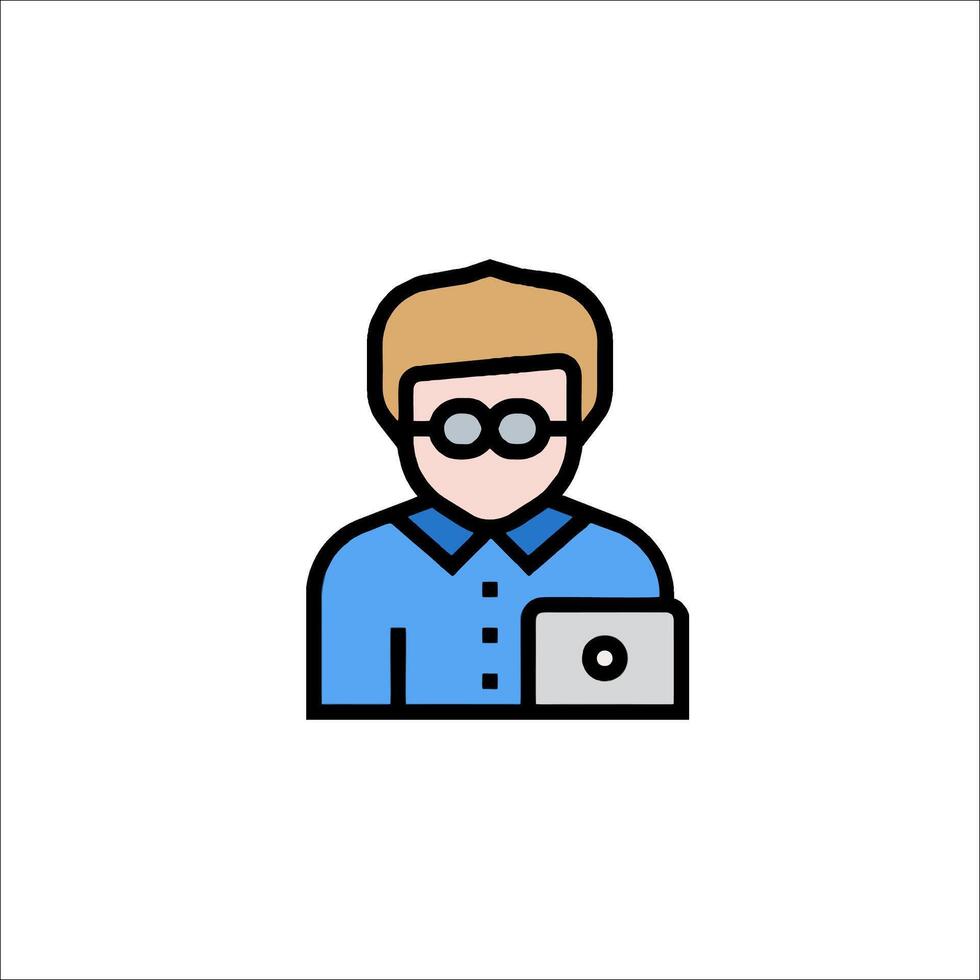 A man with glasses and a laptop icon vector