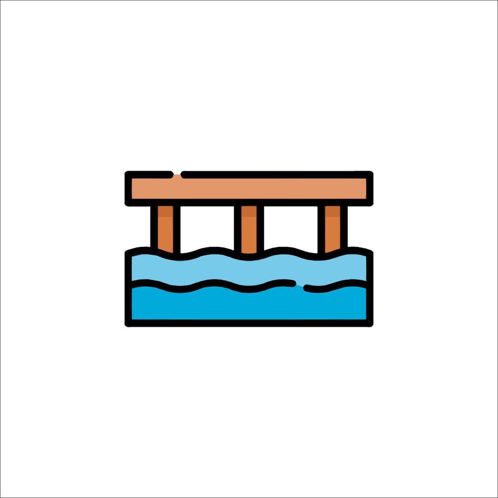 A wooden bridge over water icon vector
