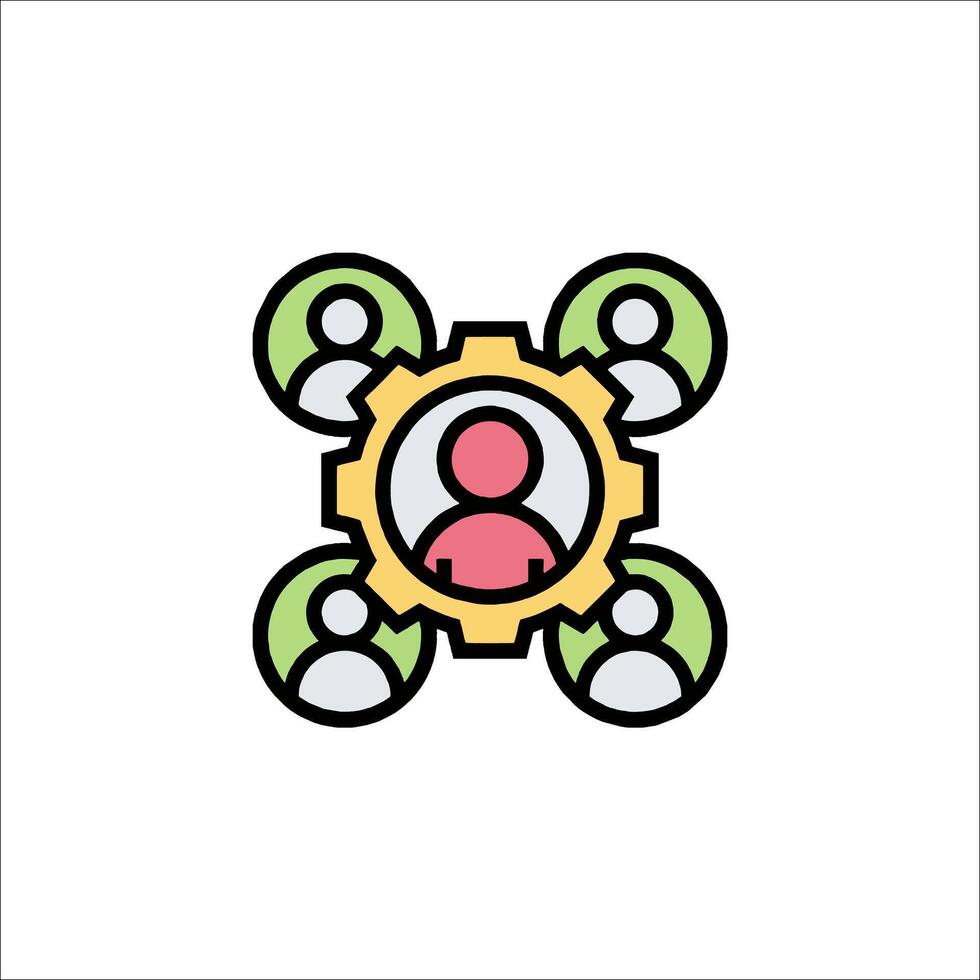A group of people in a circle with a gear vector