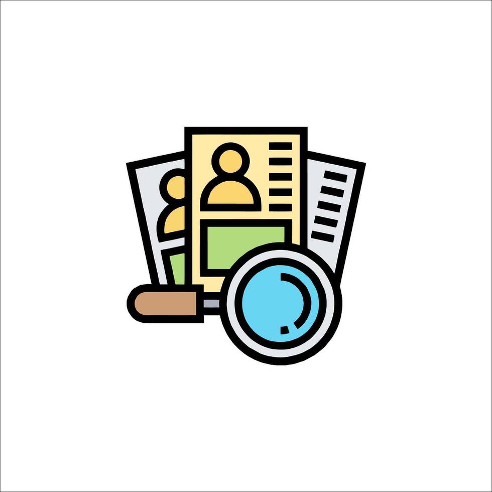 A magnifying glass and a stack of papers vector