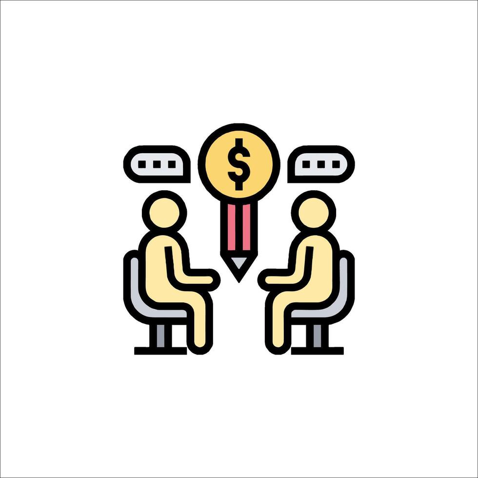 Two people sitting at a table with a dollar sign above them vector