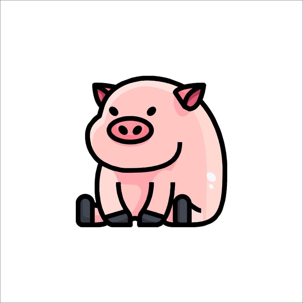 A cartoon pig sitting down on the ground vector
