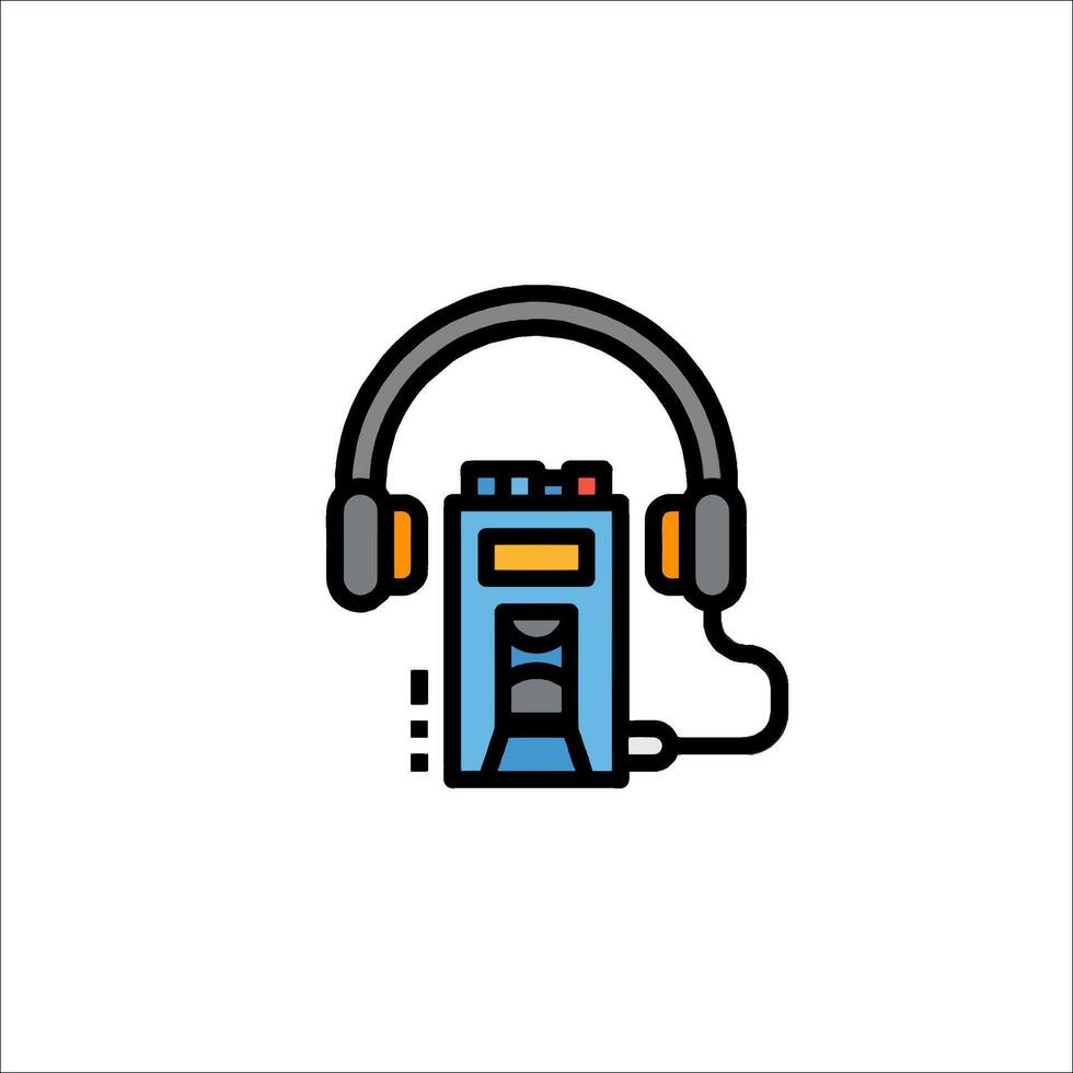 A blue and yellow icon of a radio and headphones vector