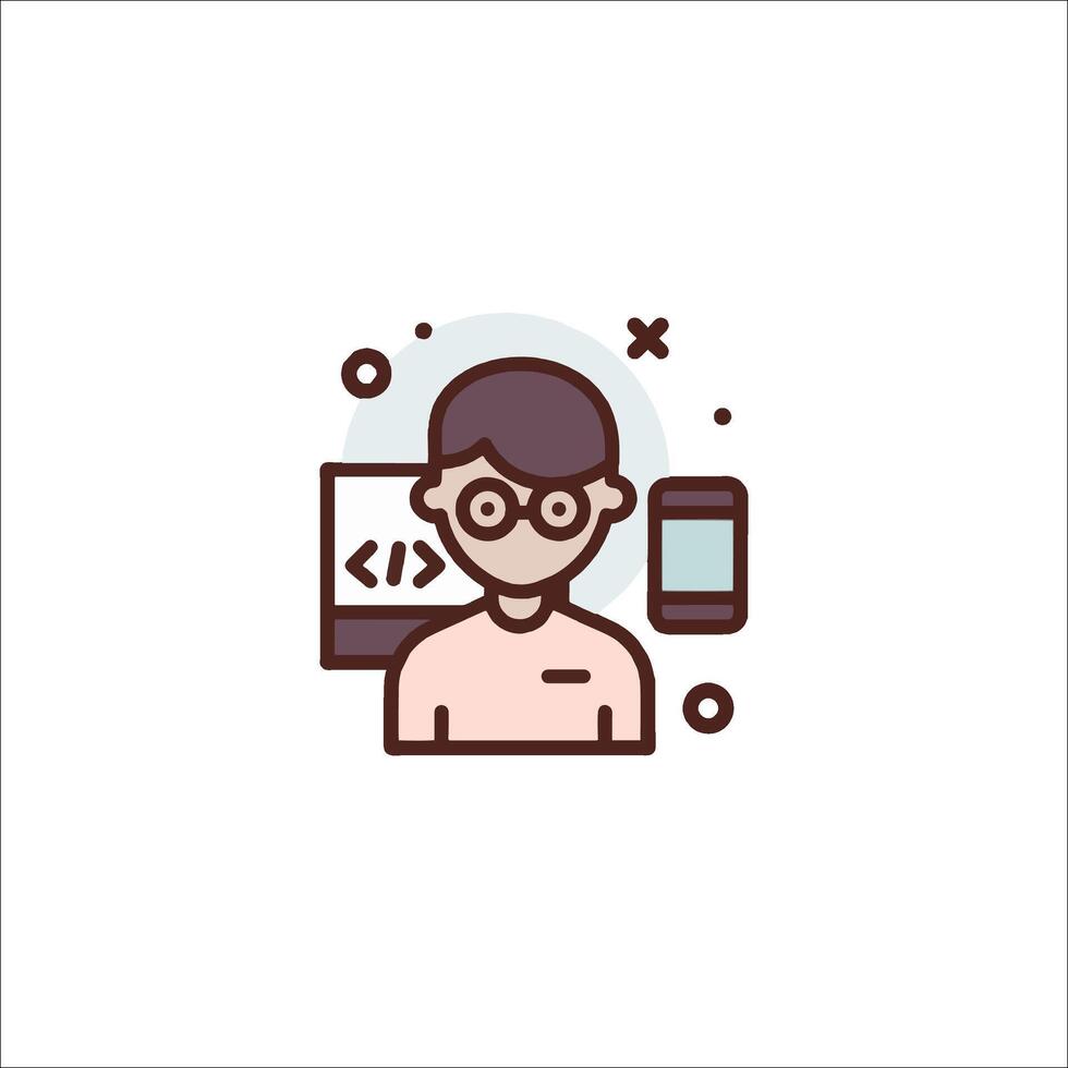 A man with glasses and a phone icon vector