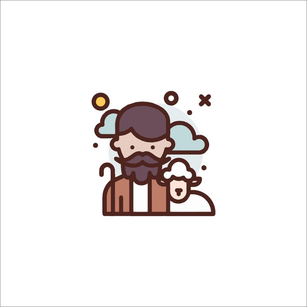 A man with a beard and a sheep is in the background vector