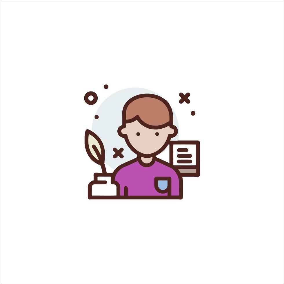 A man with a pen and a book icon vector