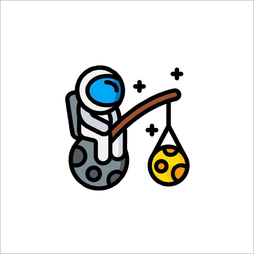An astronaut is fishing with a hook and a ball vector