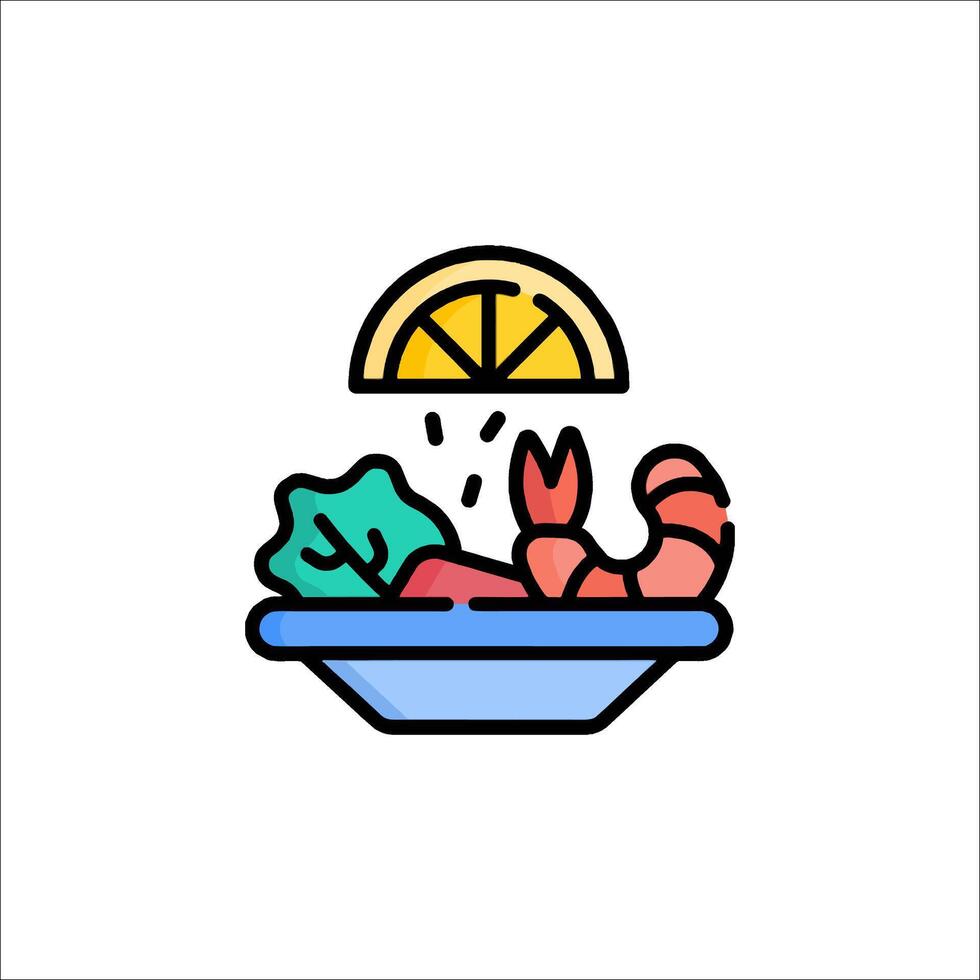 A colorful illustration of a bowl of food with a lemon vector