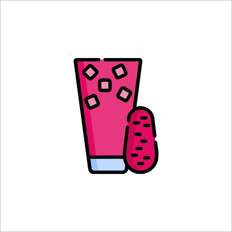 A pink drink with ice cubes and a slice of fruit vector