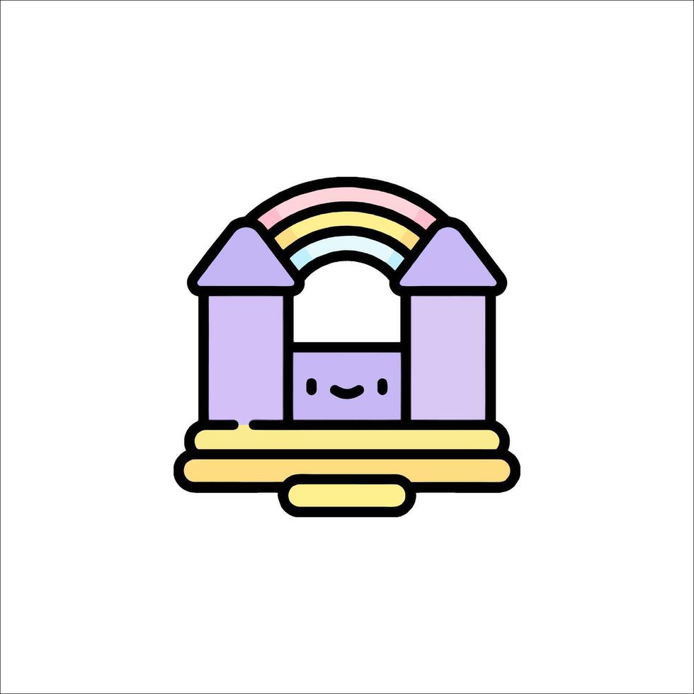 A purple castle with a rainbow on top vector