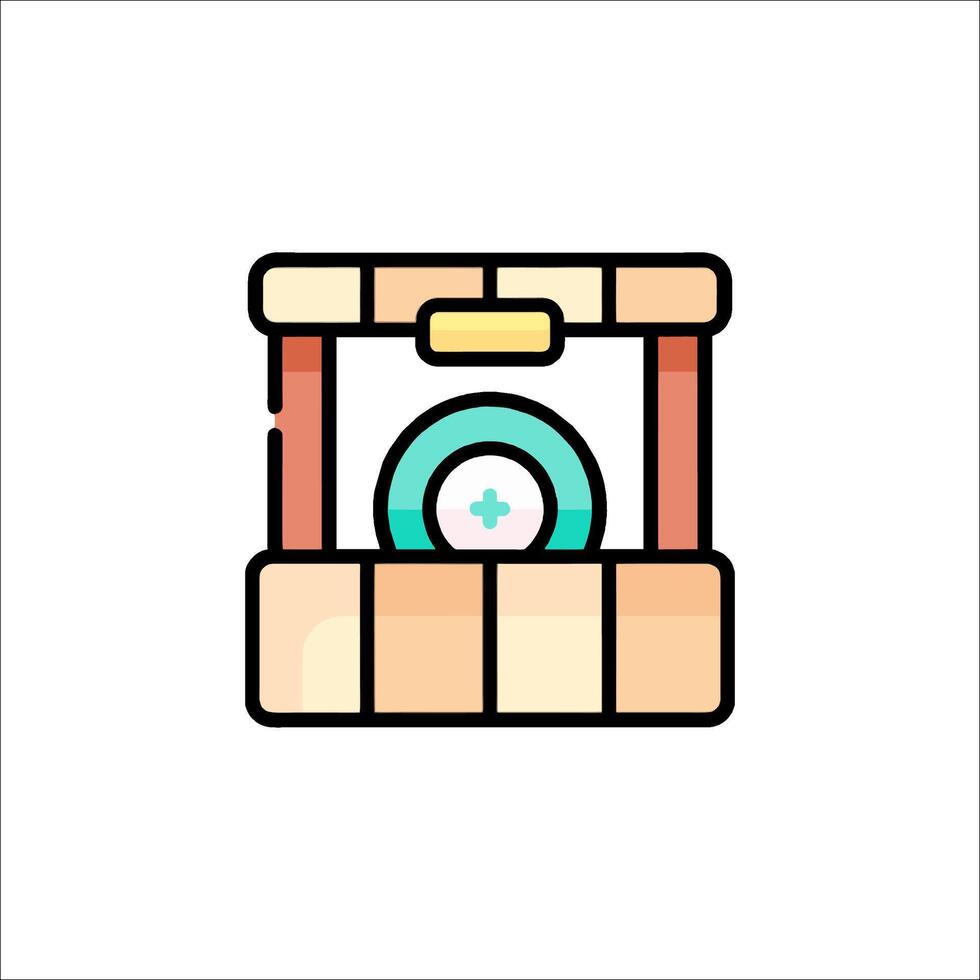 A box with a camera inside it on a white background vector
