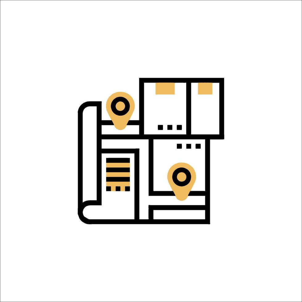 A line icon of a building with a map pin vector