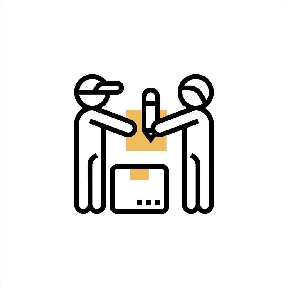 Two people are holding a box and a box vector