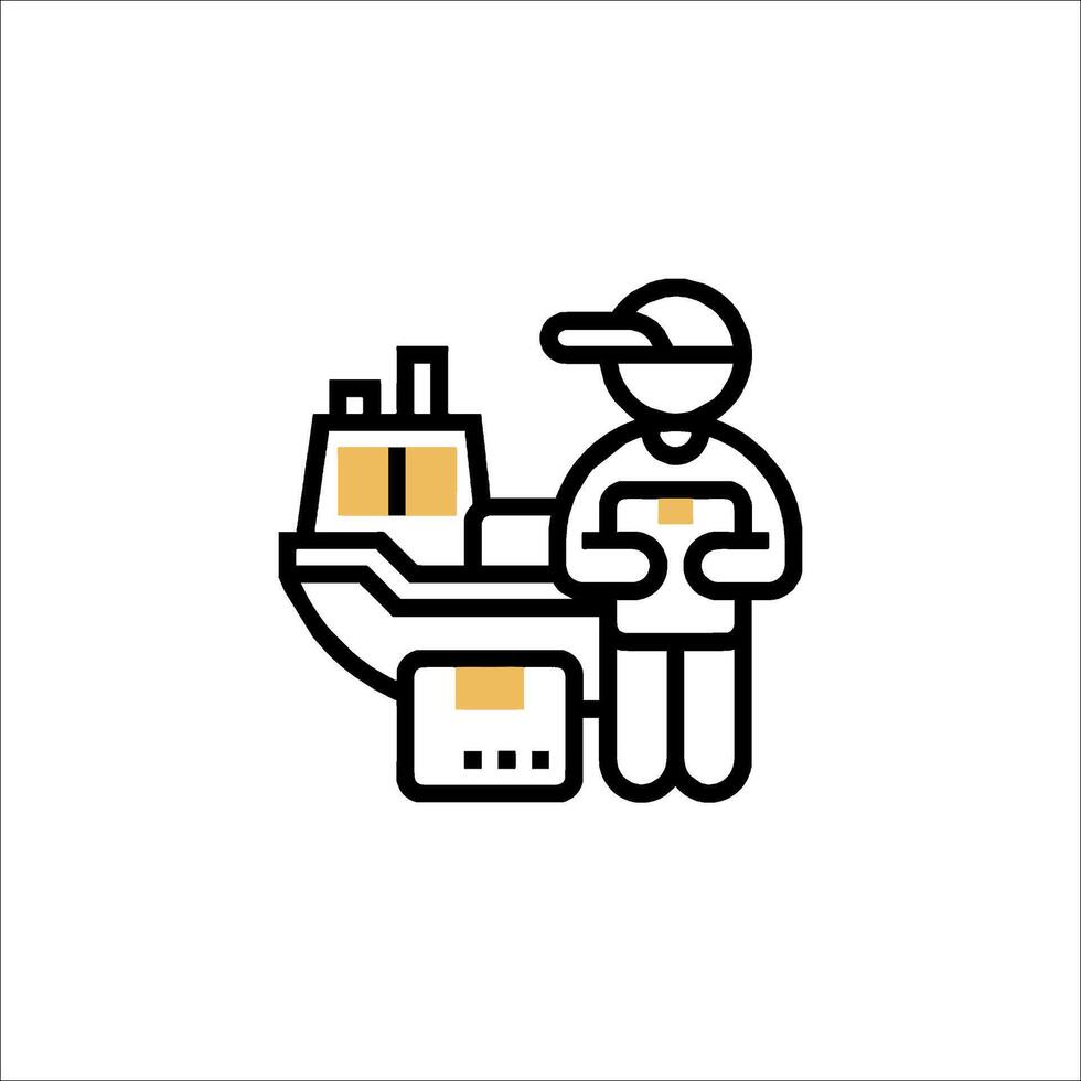 A man with a package on a boat icon vector