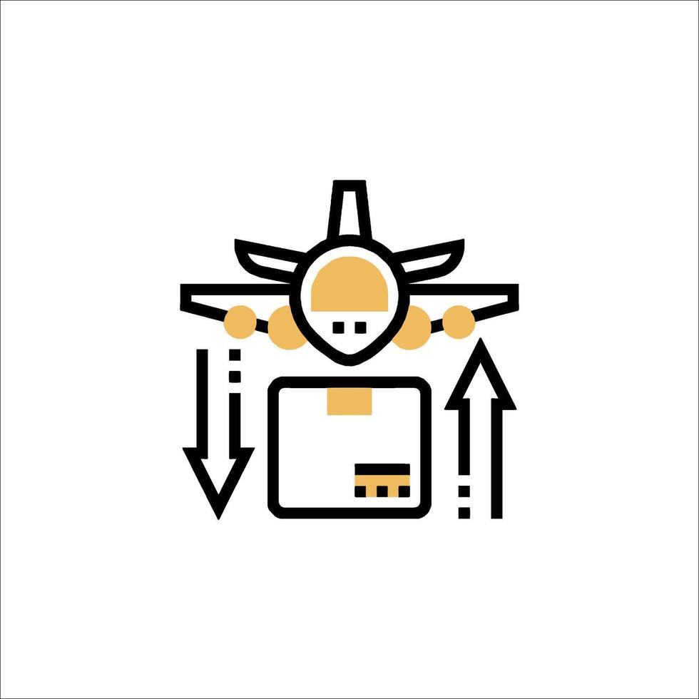 A plane flying over a box with arrows pointing to it vector