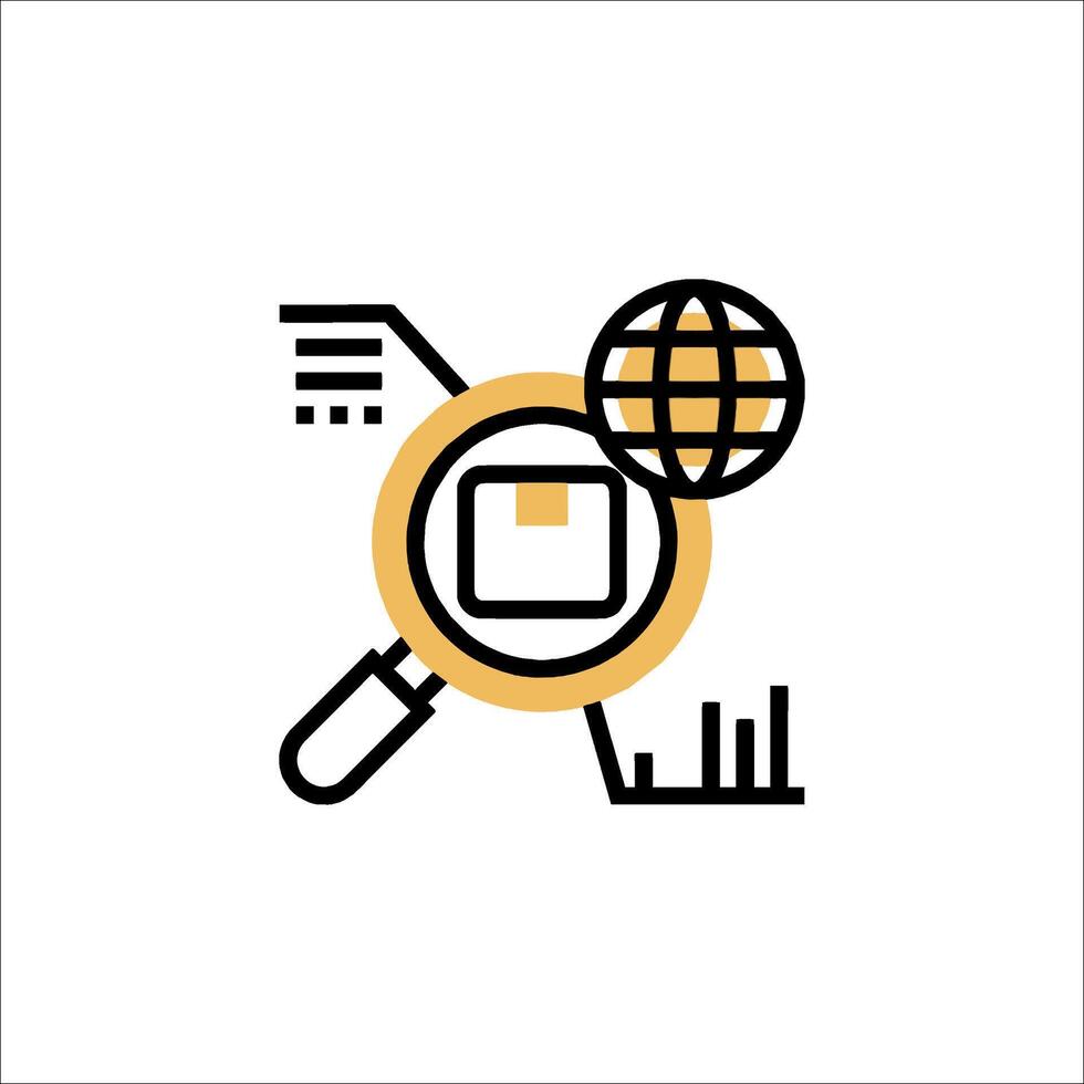 Magnifying glass icon with a globe and a magnifying glass vector