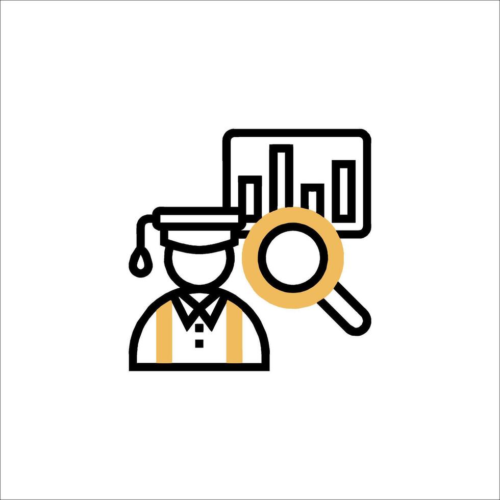 A man in a graduation cap and gown holding a magnifying glass vector