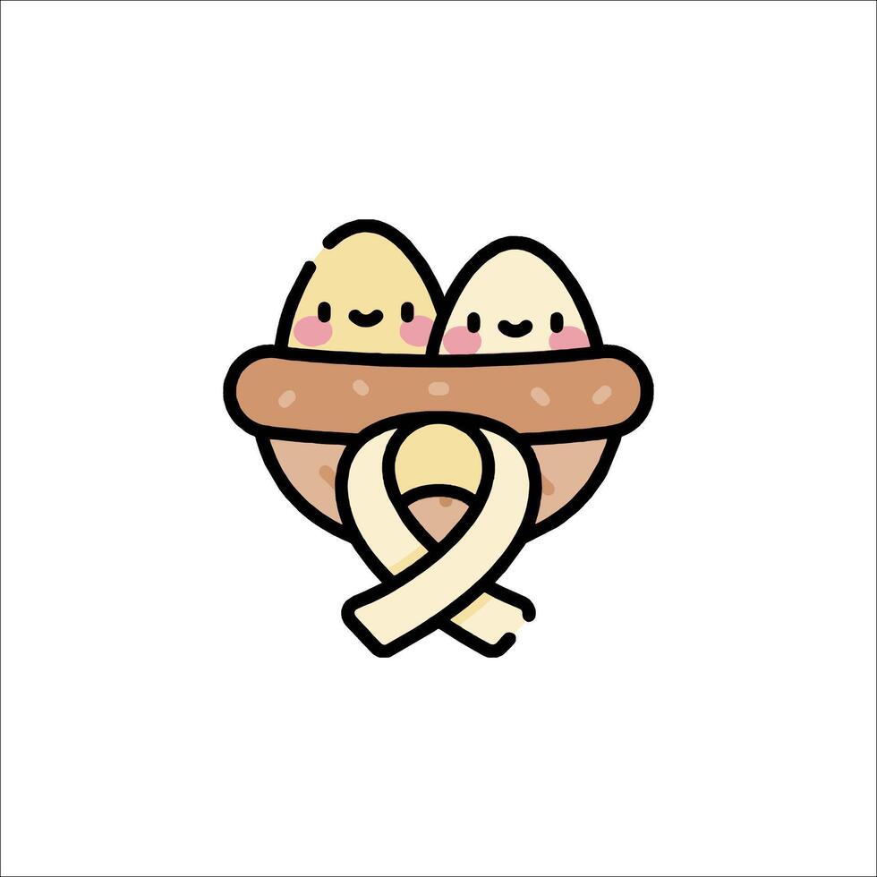 Two eggs in a basket with a ribbon vector
