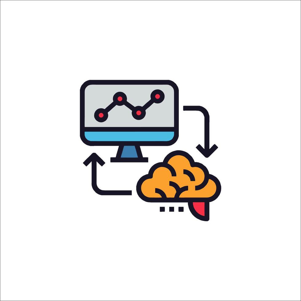 A computer screen with a brain icon and a computer vector