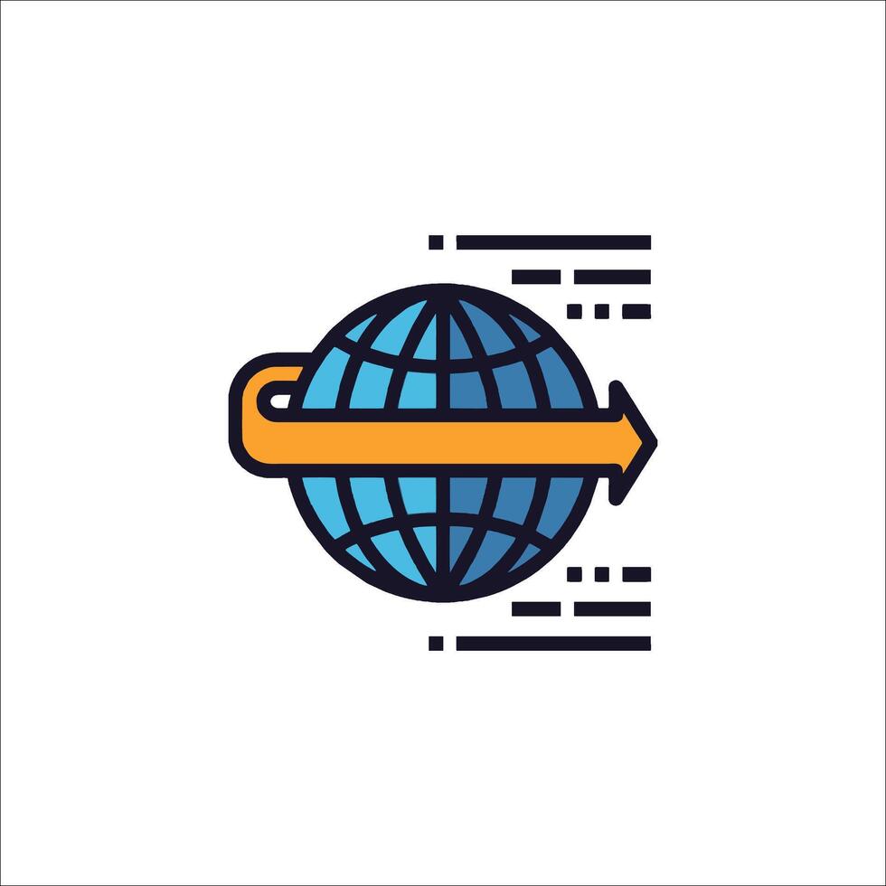 The globe is moving in a line with an arrow pointing to it vector