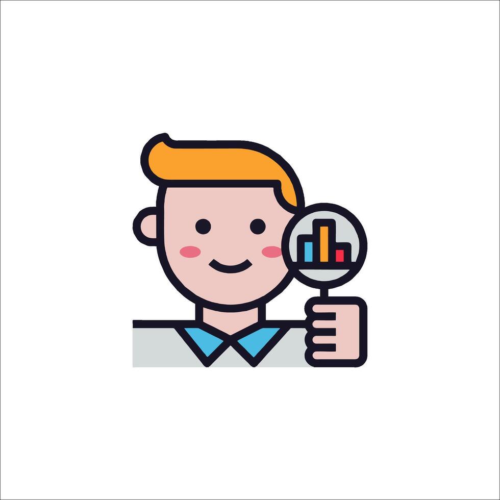 A man holding a magnifying glass and looking at a graph vector