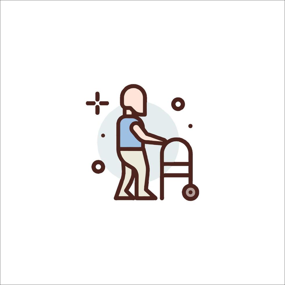 An elderly man with a walker icon vector