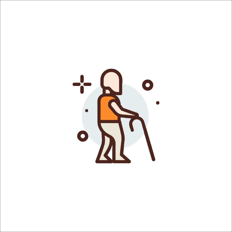 An elderly man with a cane is walking in the background vector