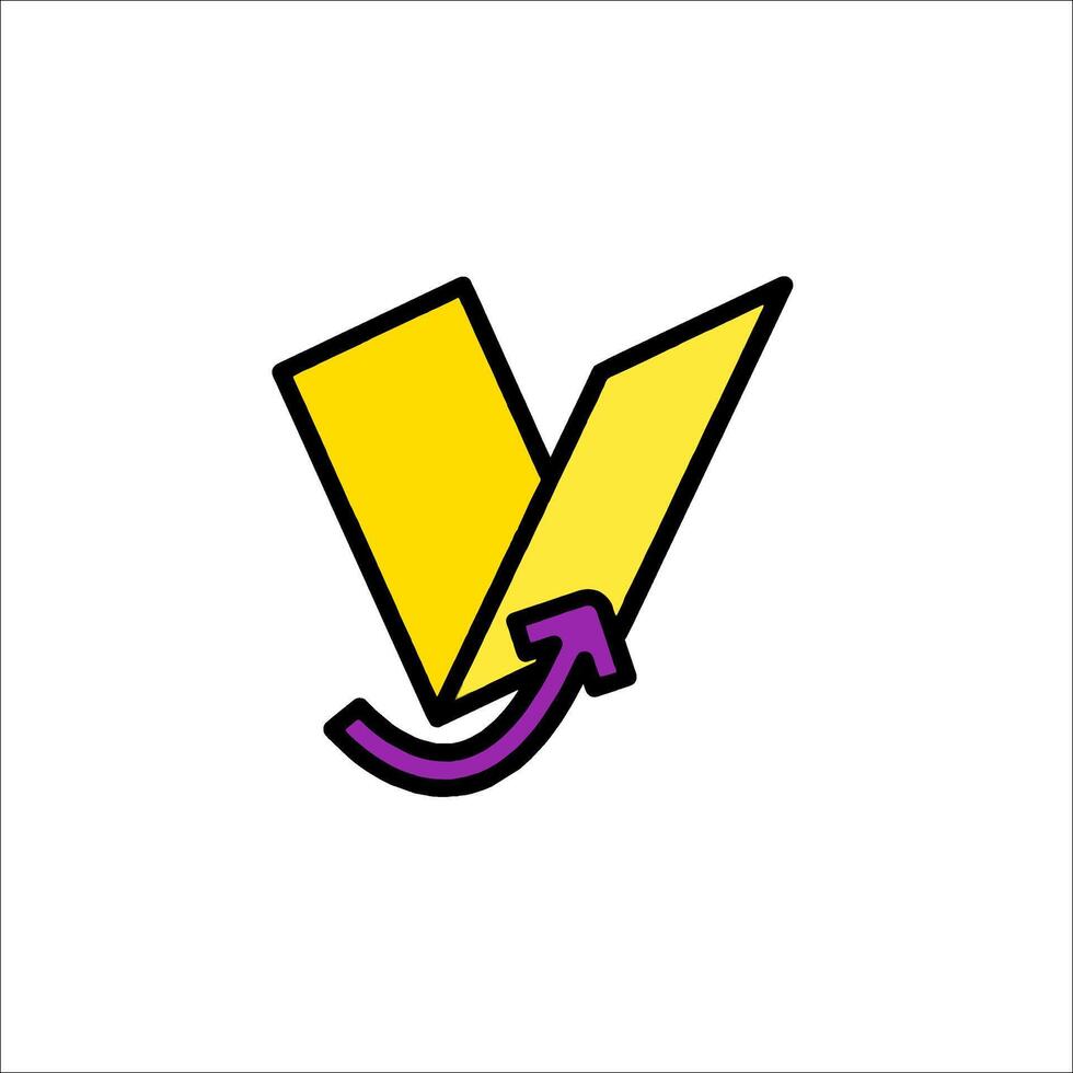 A yellow and purple logo with a arrow pointing up vector