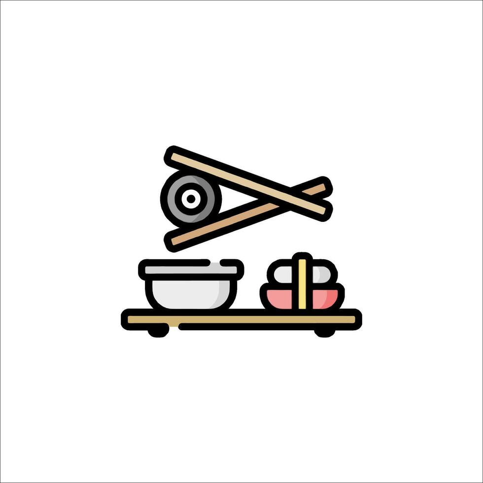A sushi roll and chopsticks icon vector