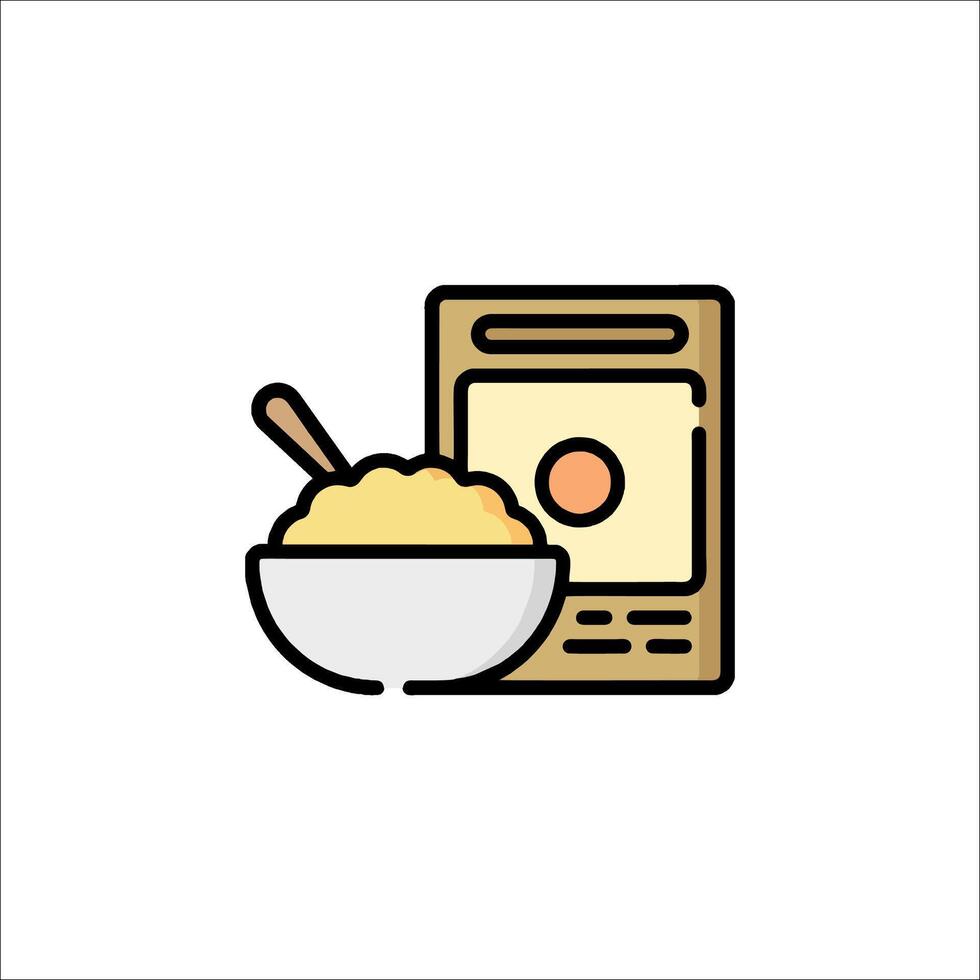 A bowl of cereal and a book icon vector