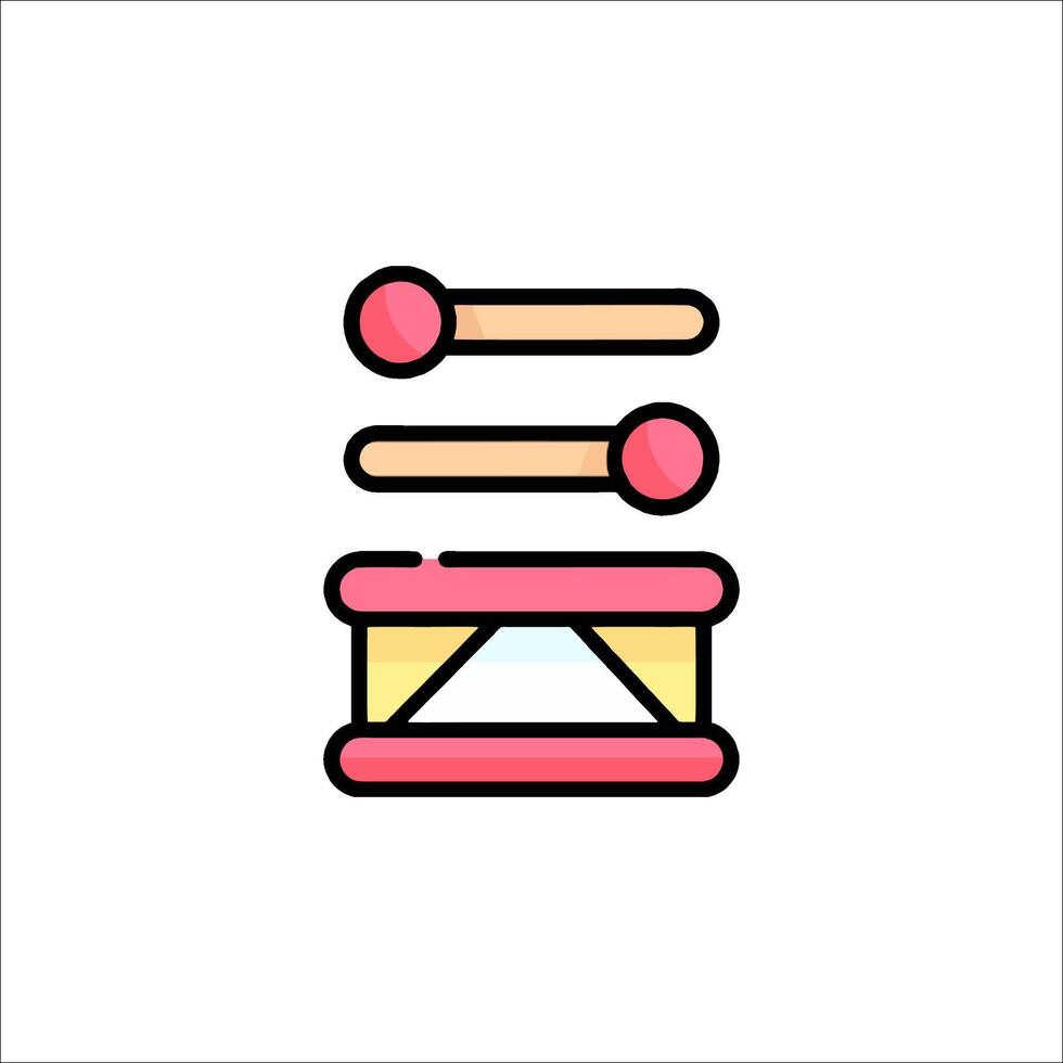 A drum icon with two sticks and a drum vector