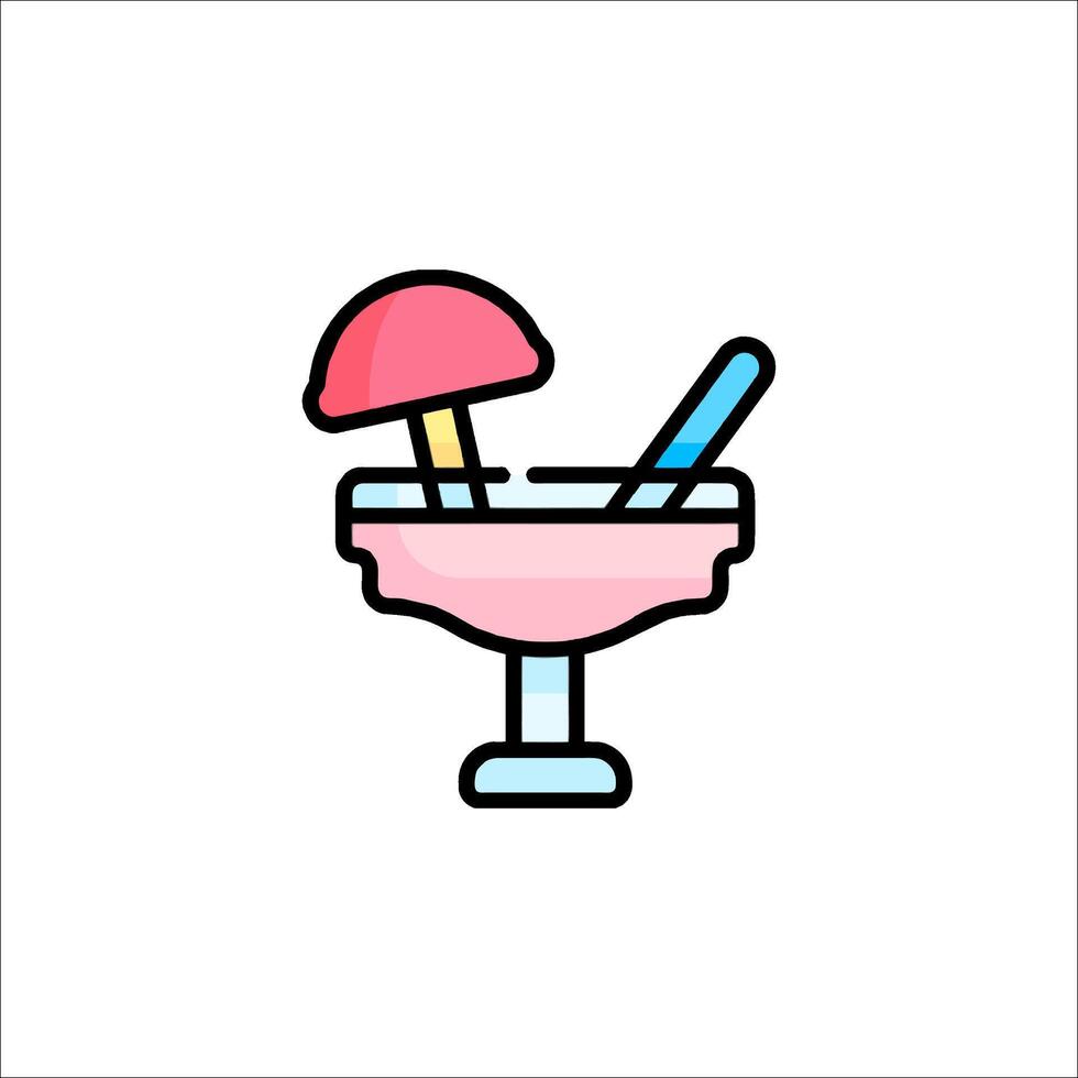 A pink drink with a straw and a spoon vector