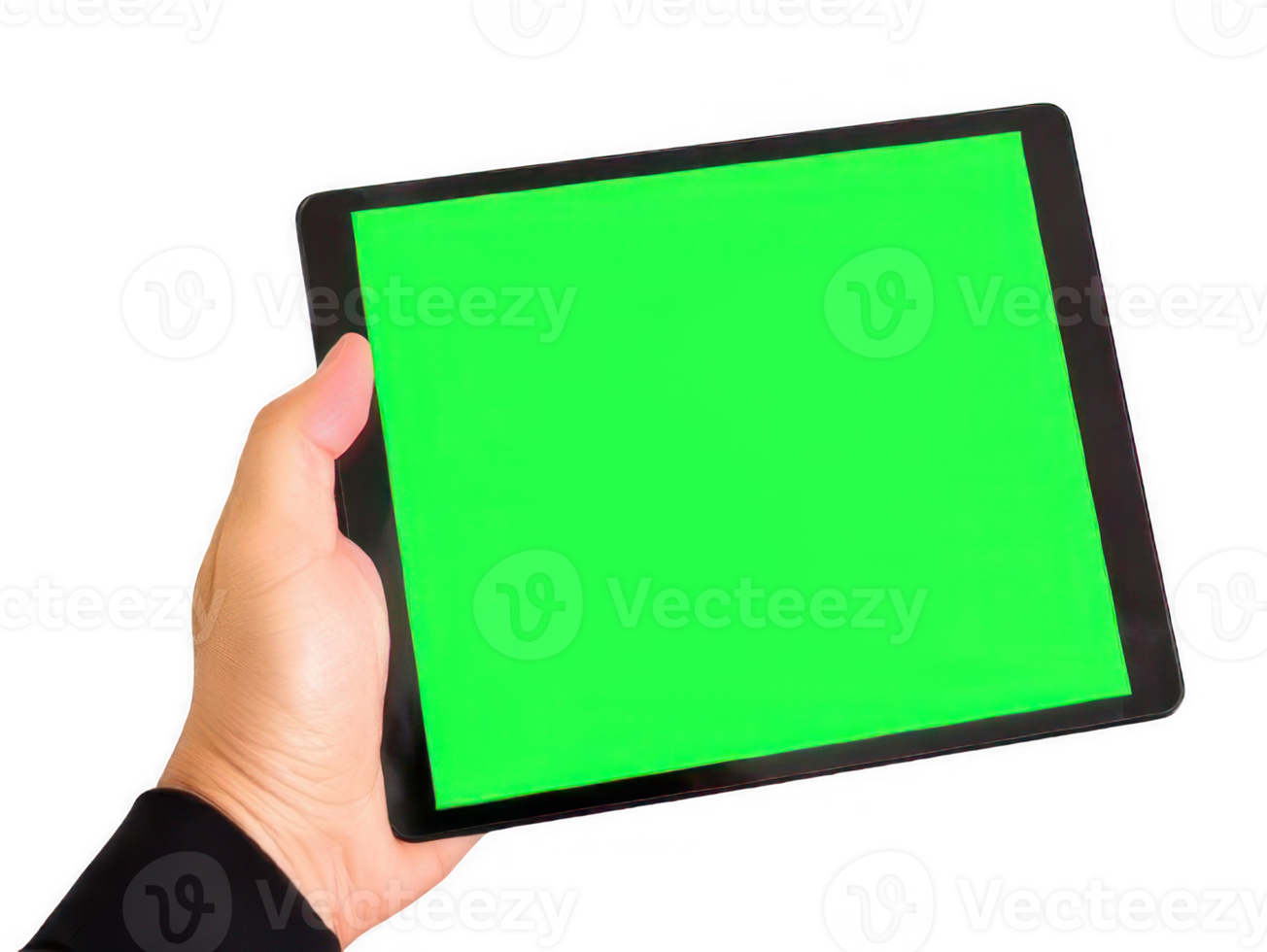 Hand Holding Tablet with Green Screen png