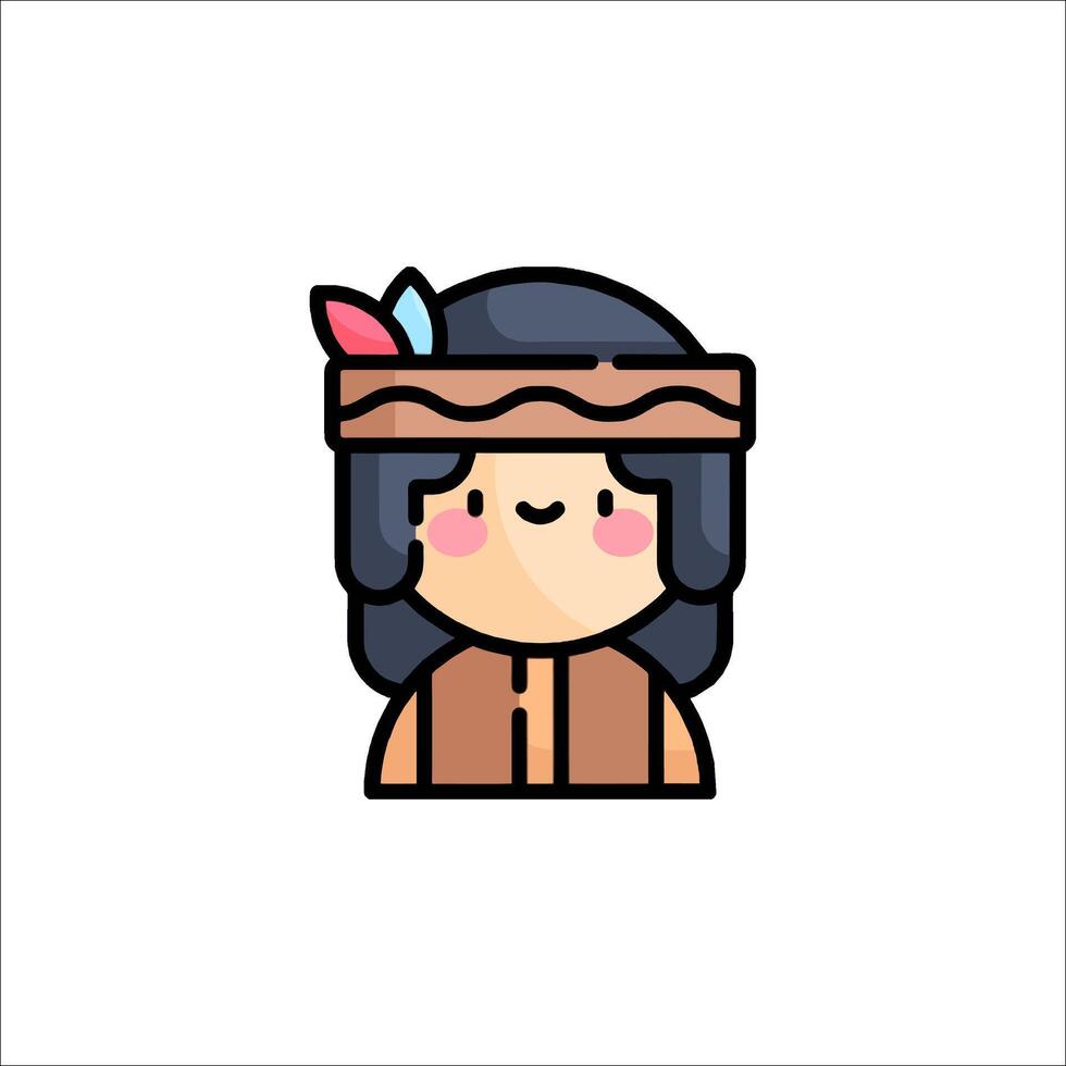 A cartoon native american girl with a feather in her hair vector