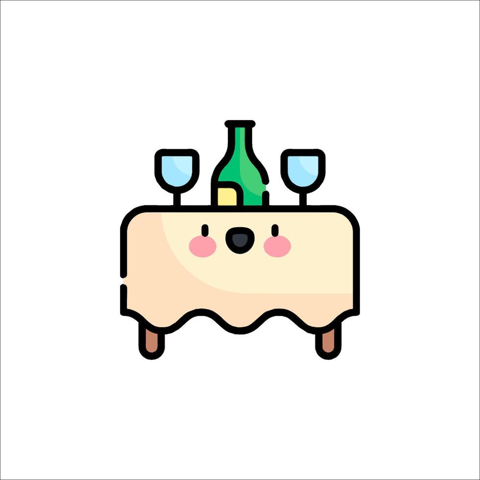 A cartoon table with wine glasses and a bottle vector